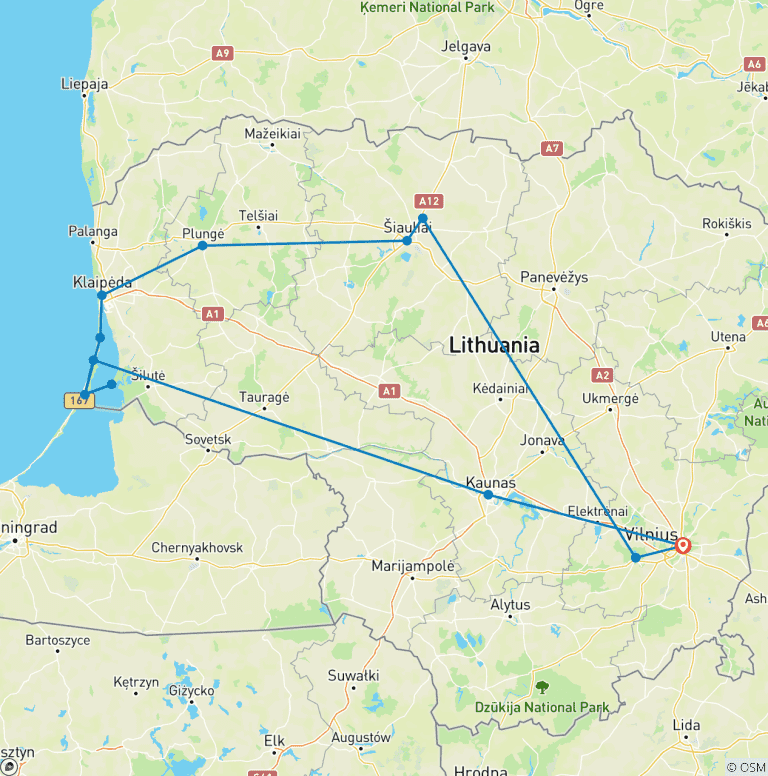 Map of Soft-Aktiv-Reise Litauen mit Wanderungen und Radtouren - Geführte Privatreise