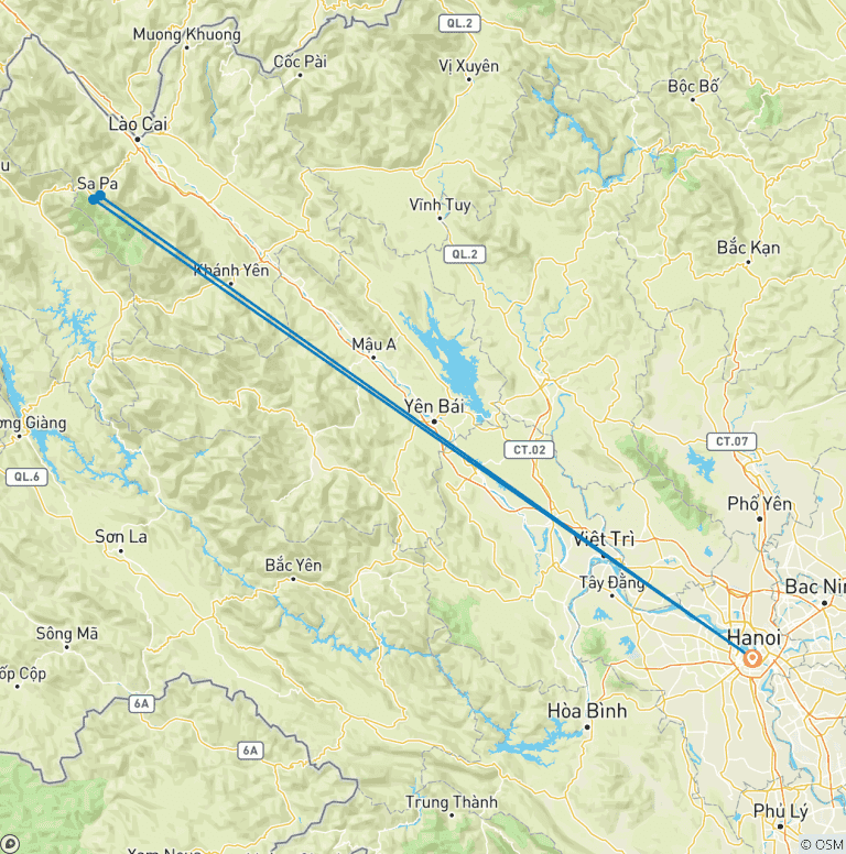 Map of 3D2N Hanoi to Sapa Tour Adventure: Cat Cat Village, Fansipan Peak & Moana Check-in Point
