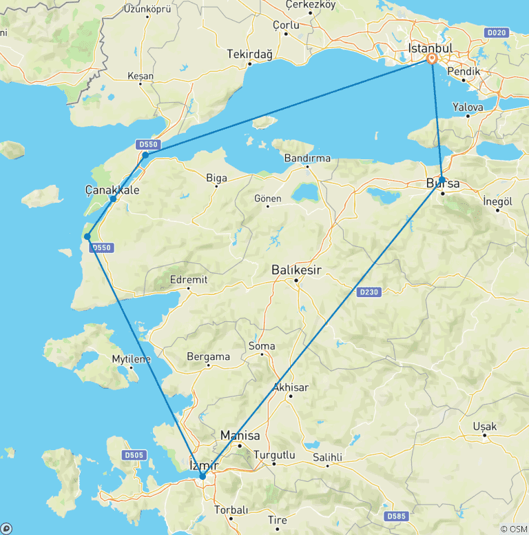 Map of Istanbul, Troy & Ephesus