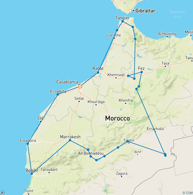 Map of Morocco Private 21 Days Grand Tour From Casablanca