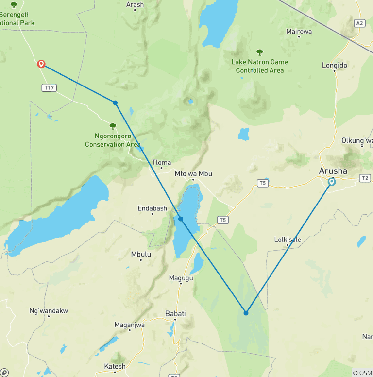 Map of 10-Day Tanzania Luxury Family Safari - Great Migration