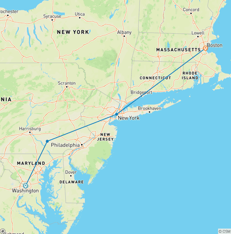 Map of Washington, NY and Boston