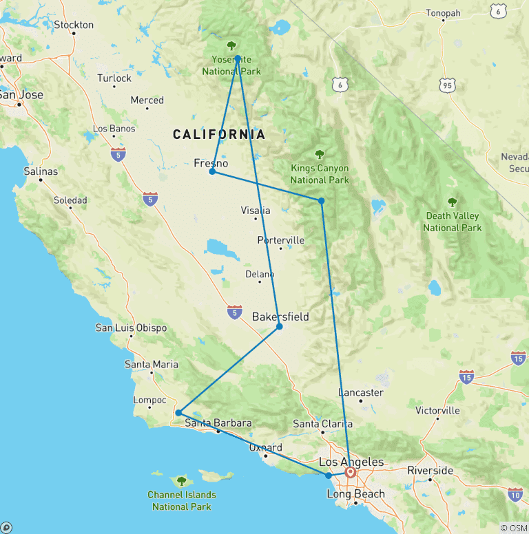 Map of Yosemite and Giant Sequoia Excursion