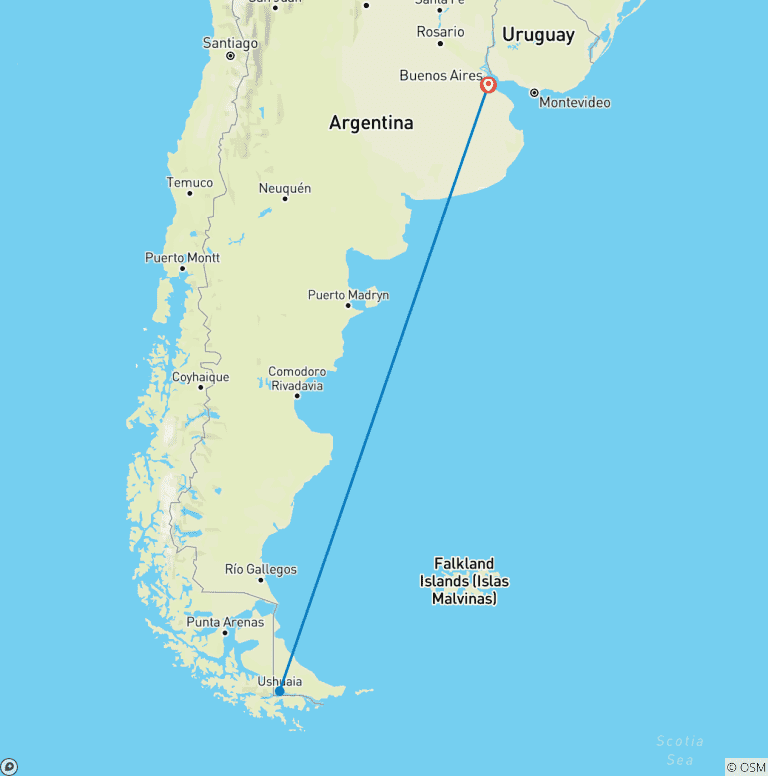 Map of 3-Day Ushuaia Escape with Optional Airfare from Buenos Aires