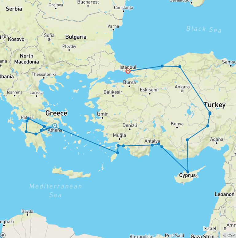 Map of Athens, Peloponnese and Amazing Turkey