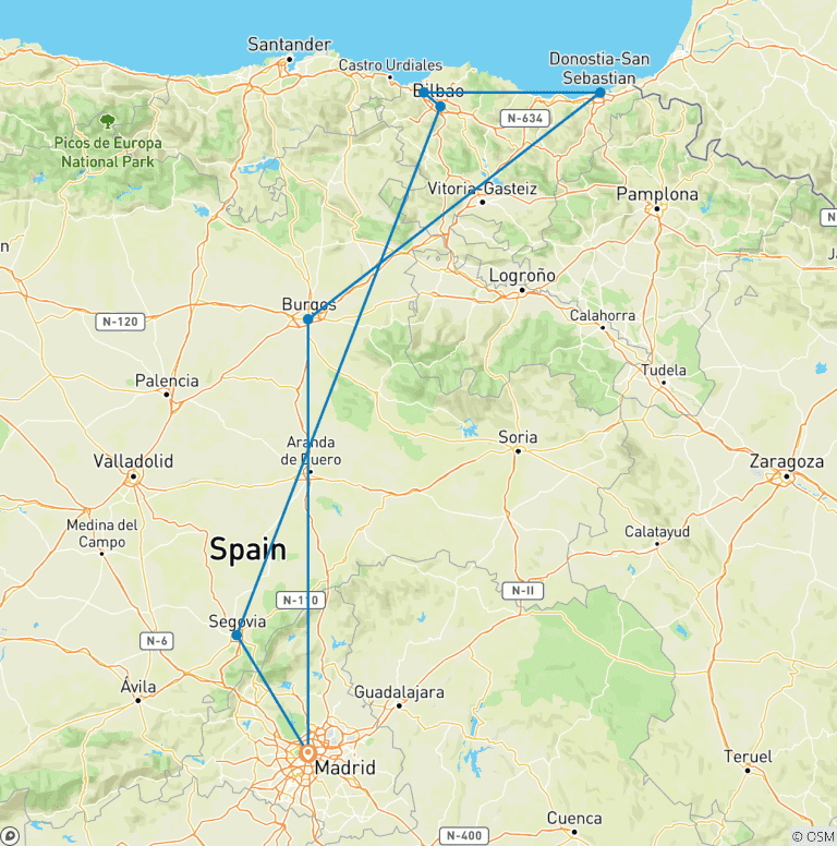 Map of Basque Country from Madrid