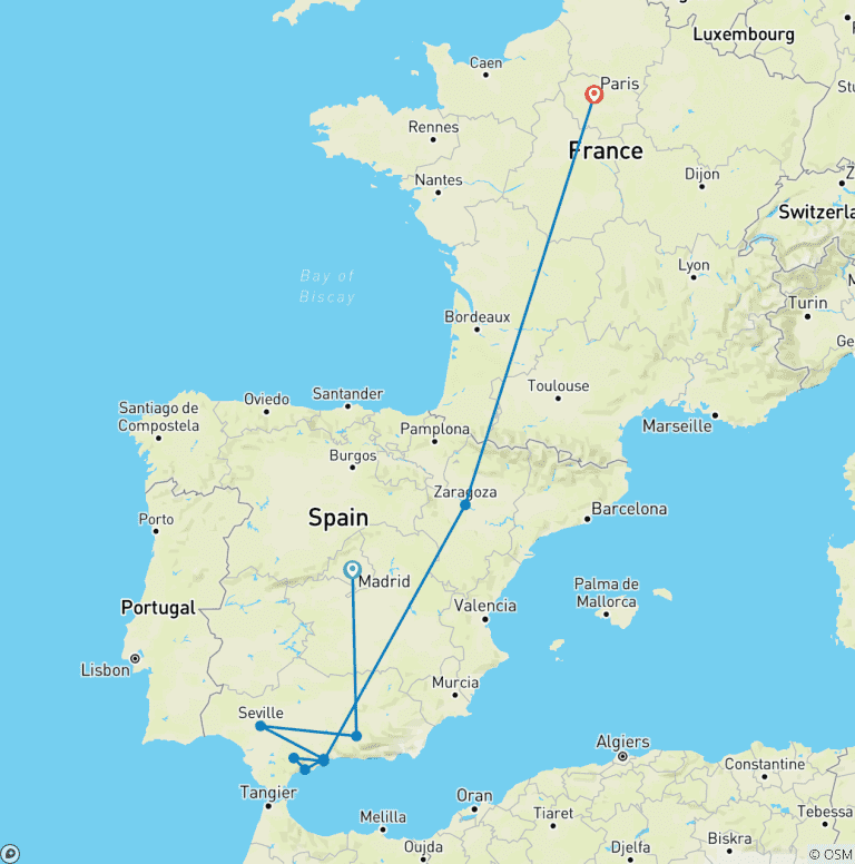 Map of Classical Spain with Paris