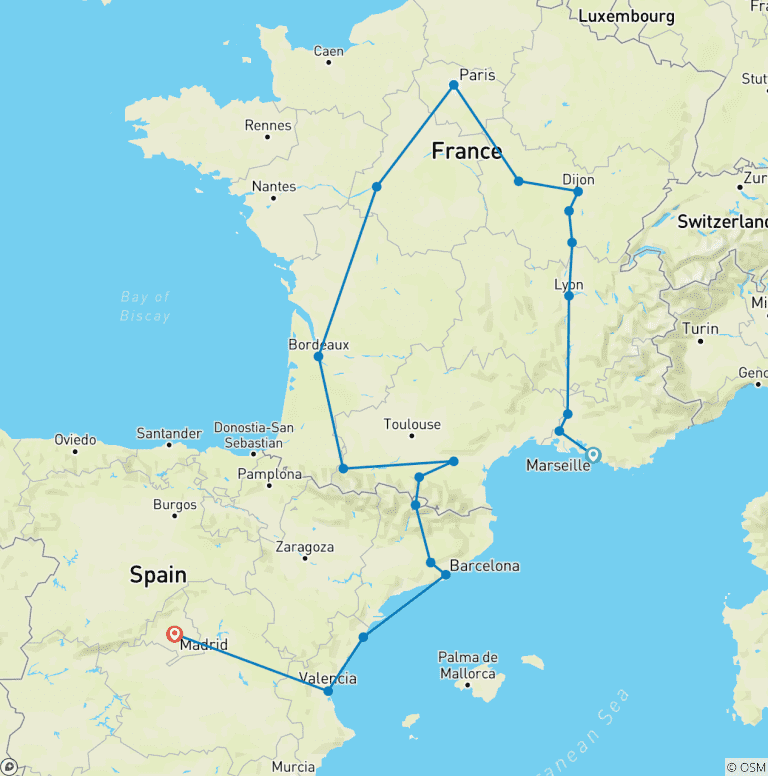 Map of France, Andorra and Spain