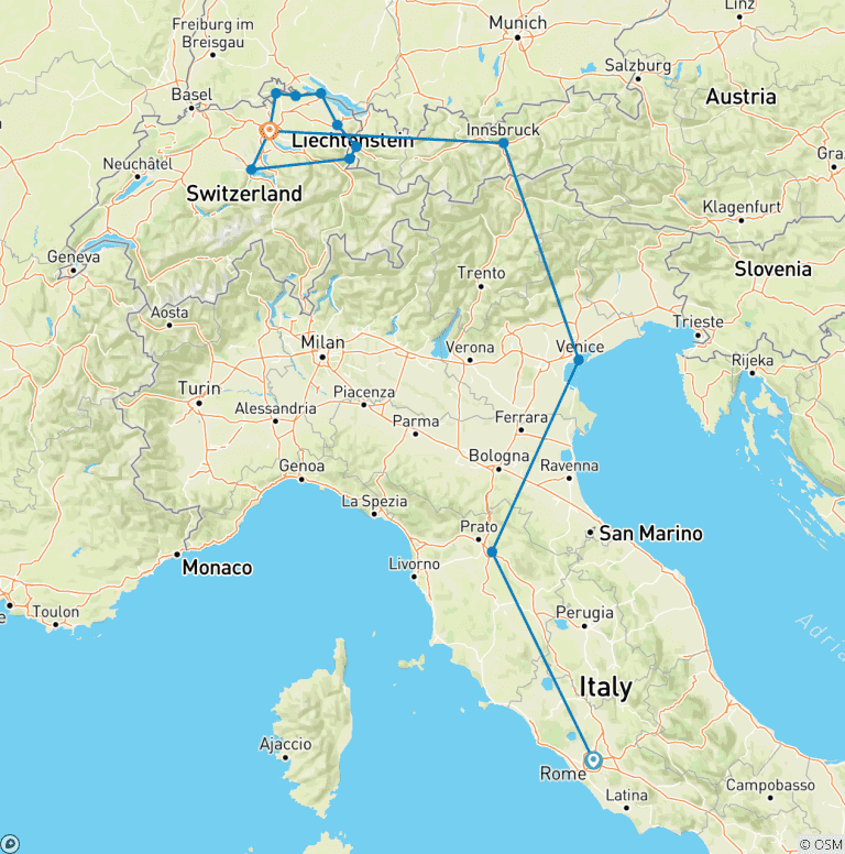 Map of Italian and Swiss Panorama
