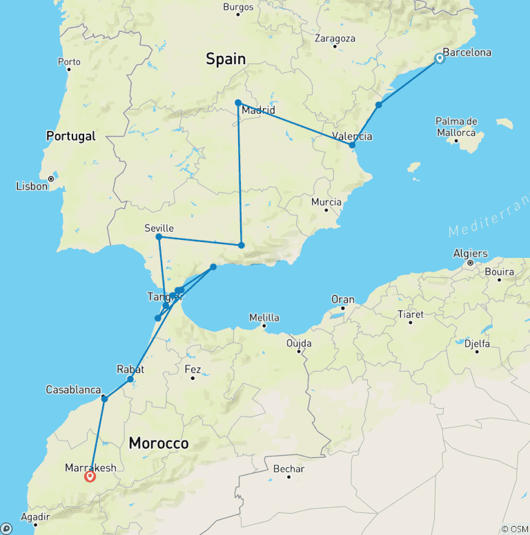 Map of Spain and Magical Morocco end Marrakesh