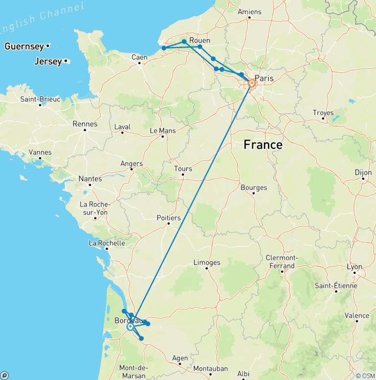 Map of Gems of the Seine & Beautiful Bordeaux 2025 - 21 Days (from Bordeaux to Paris)