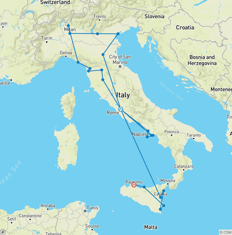 Map of Ultimate Italy (Standard, Air Price Rome To Catania)