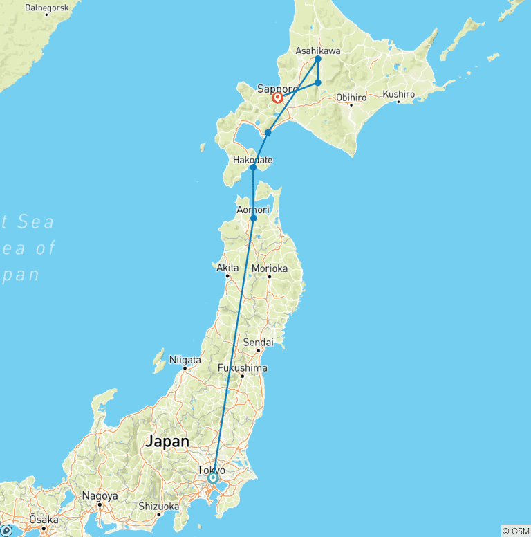 Map of Northern Japan & Hokkaido Adventure