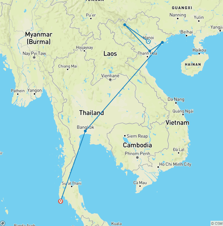 Map of Vietnam Thailand 14 Days Classic Highlights for First-Timers