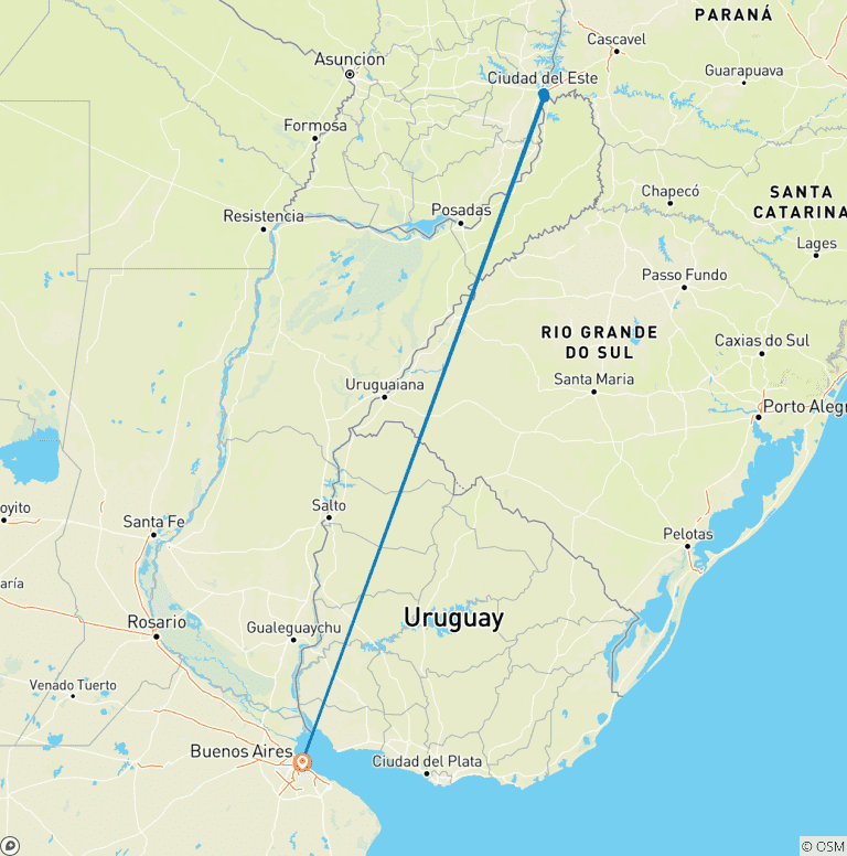 Map of 3-Day Iguazu Falls Tour Package with optional Airfare from Buenos Aires