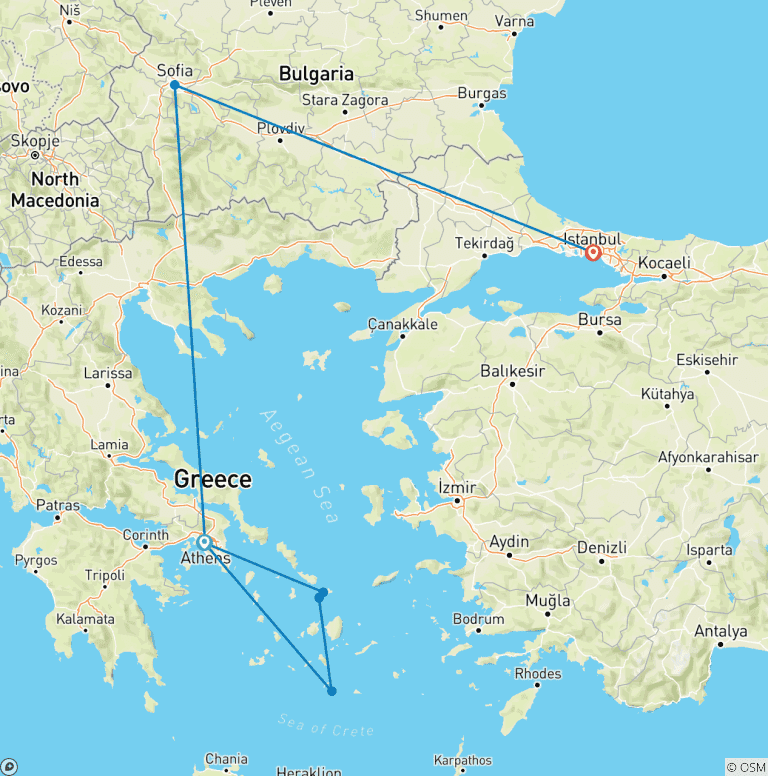 Map of Greek Island Hopper with Istanbul