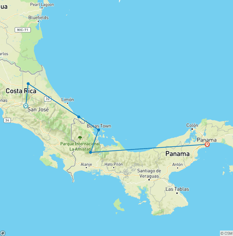 Map of Costa Rica & Panama Discovery (including Sarapiquí)