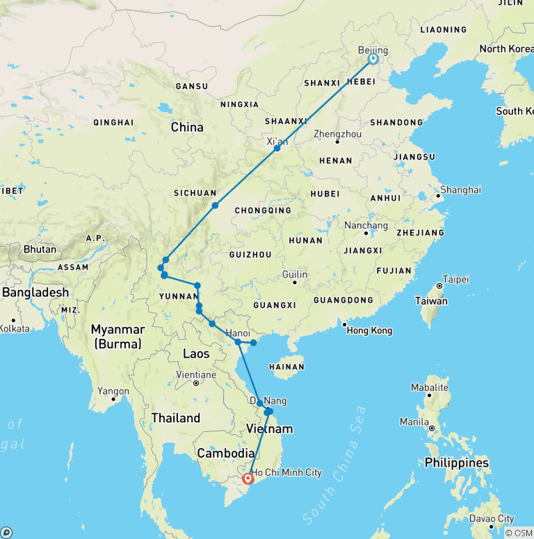 Map of China & Vietnam: The Great Wall to Ho Chi Minh