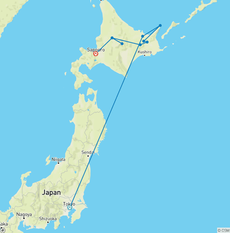 Map of Active Northern Japan: Tokyo & Hokkaido