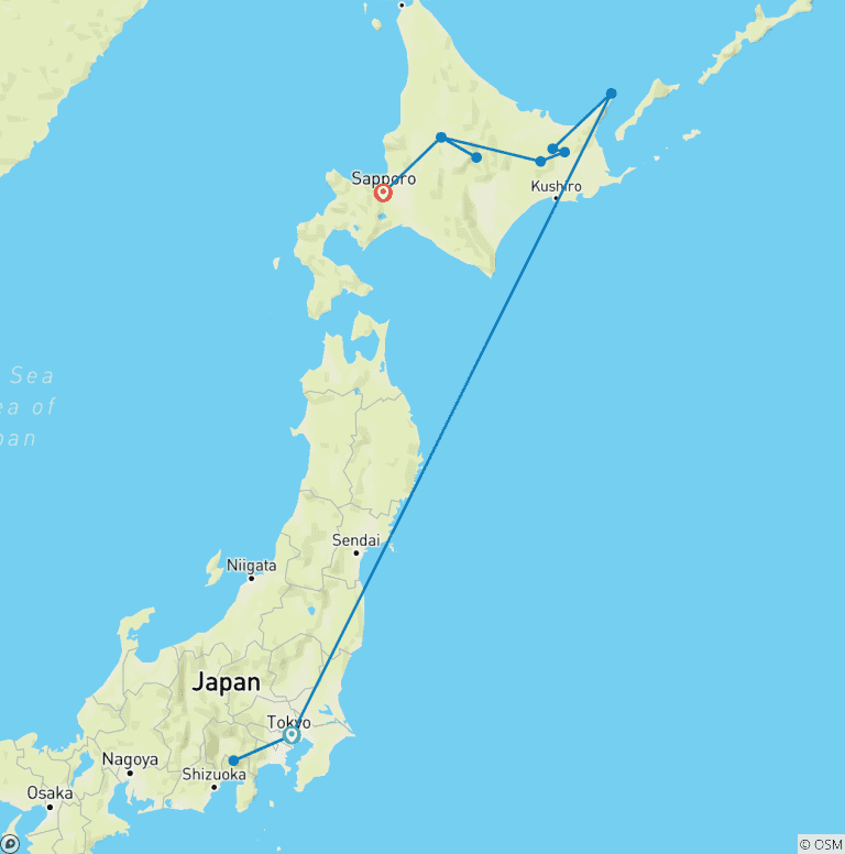 Map of Active Japan: Mt Fuji & Hokkaido
