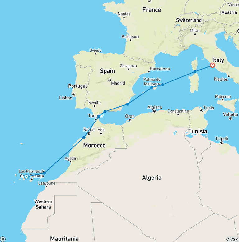 Map of Highlights of Spain, Morocco & Italy
