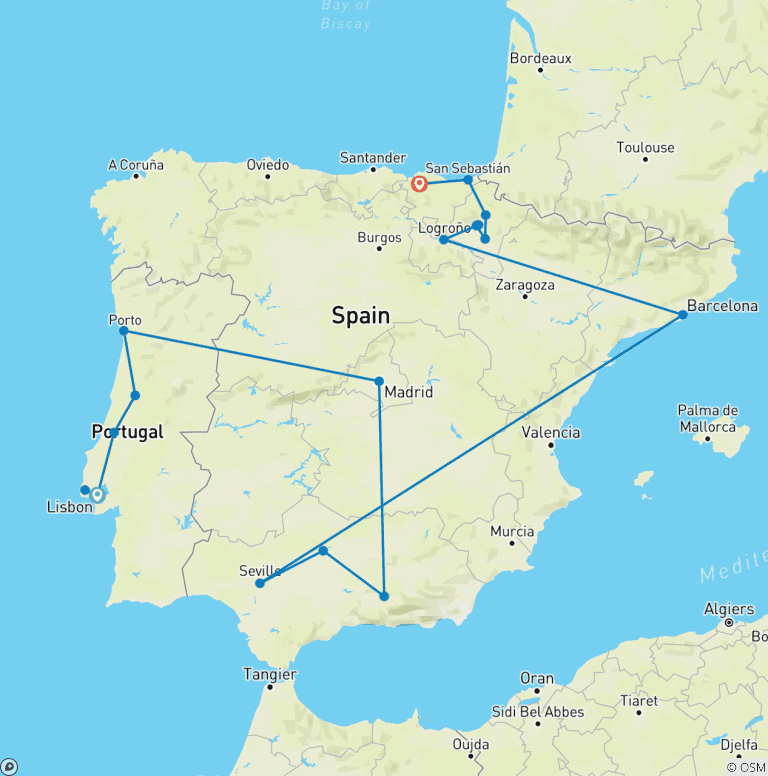 Map of Highlights of Portugal & Spain
