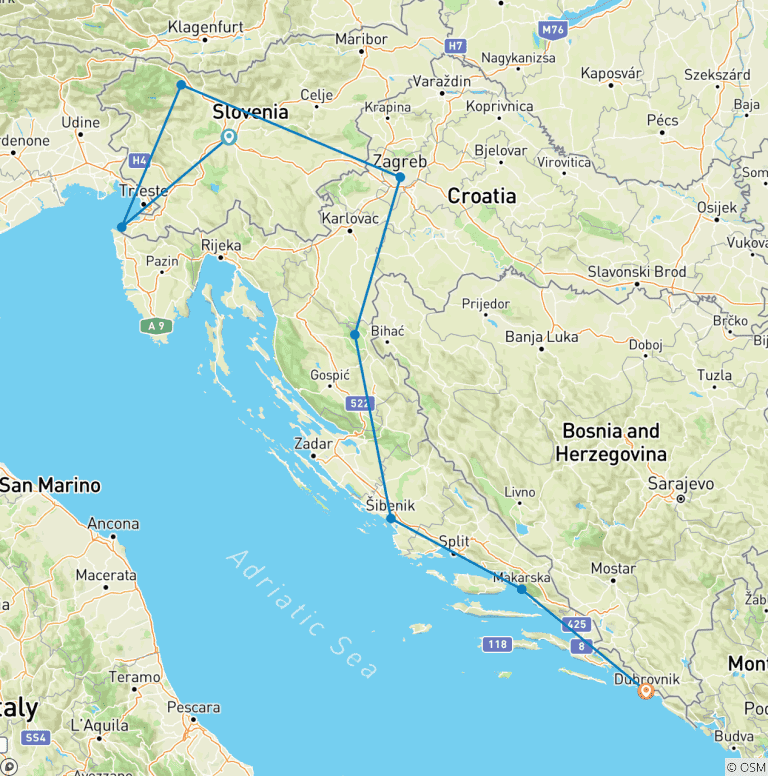 Map of Highlights of Slovenia & Croatia