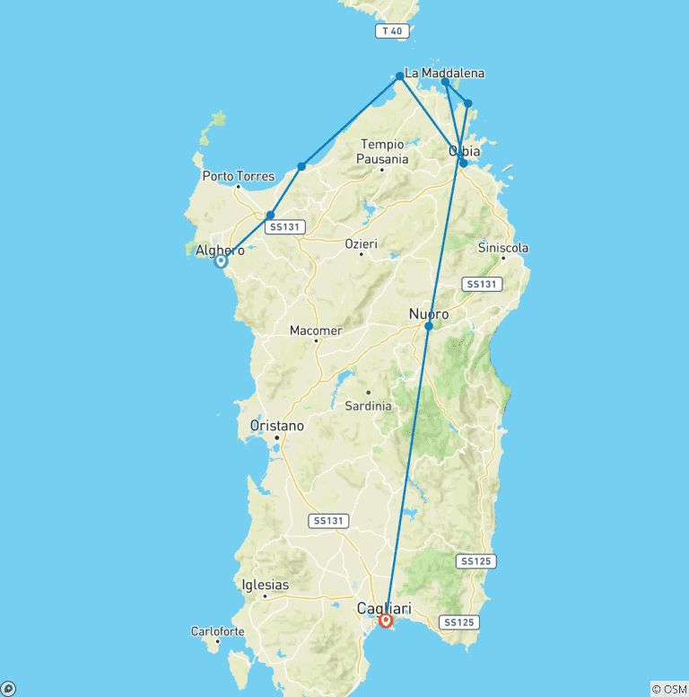 Map of North to South Sardinia Express