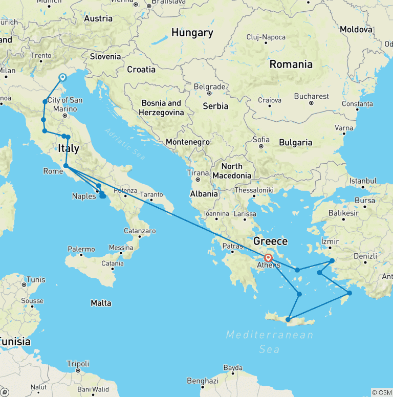 Map of Italy in Style & The Greek Islands Journeys