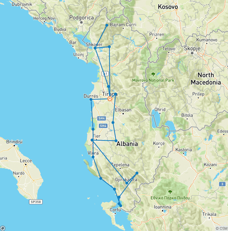 Map of Full Albanian Experience: A 10 Day Tour