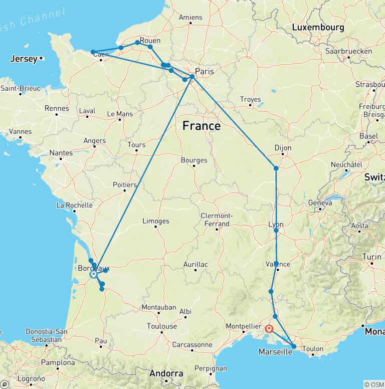 Map of Ultimate France (2026) (Bordeaux to Arles, 2026)