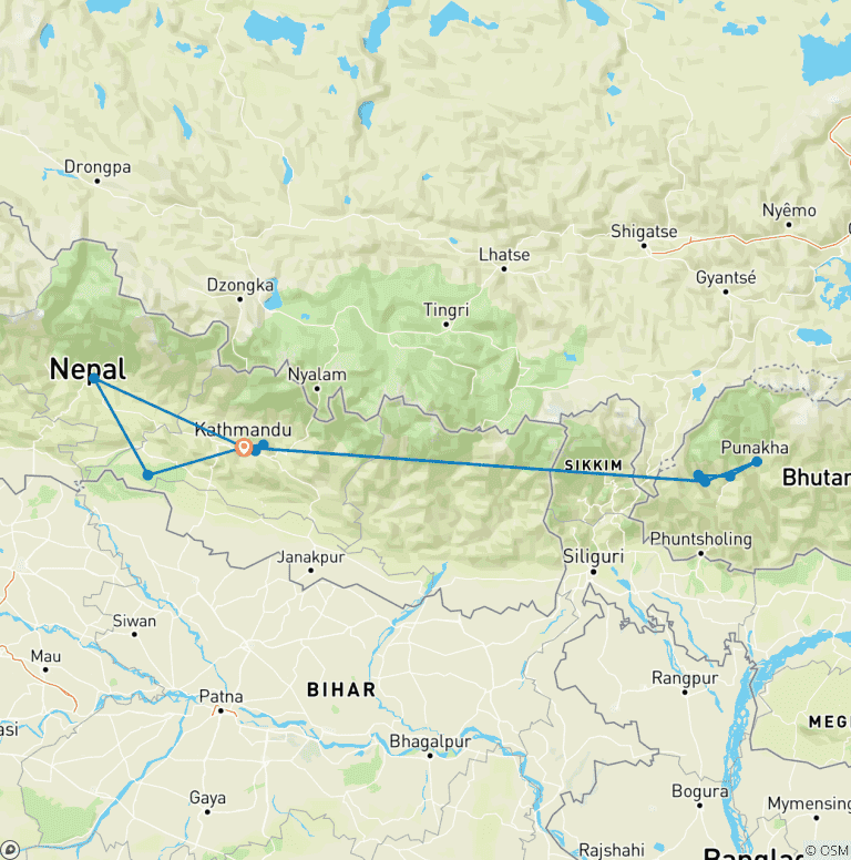 Map of Bhutan & Nepal: Treasures of the Himalayas by G Experiences