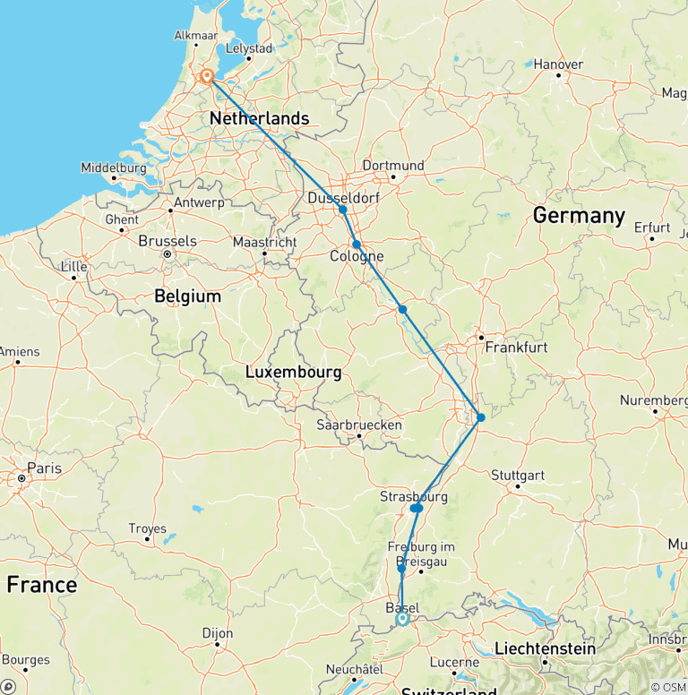 Map of Jewels of the Rhine & Amsterdam