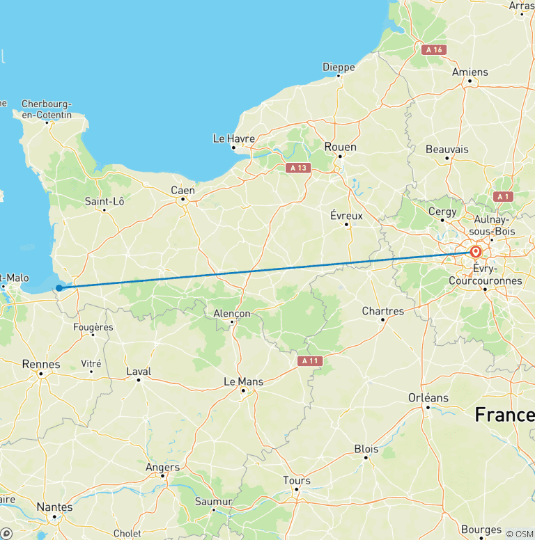 Map of 5-Day Paris, Mont Saint-Michel Adventure