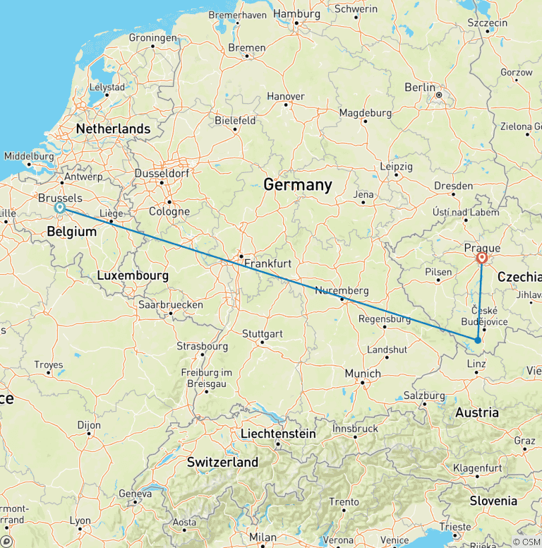 Map of Belgian Delights & Splendours of Europe & Prague