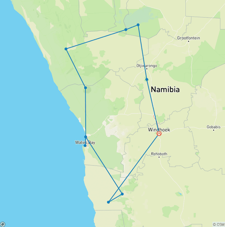 Map of Namibia Highlights Camping Safari