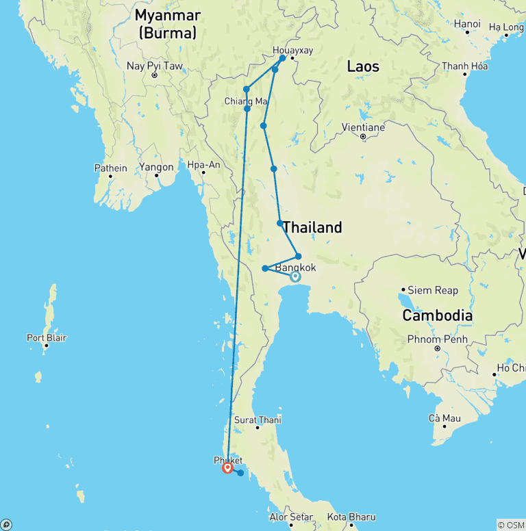 Map of The beauty of Thailand 21 days 20 nights