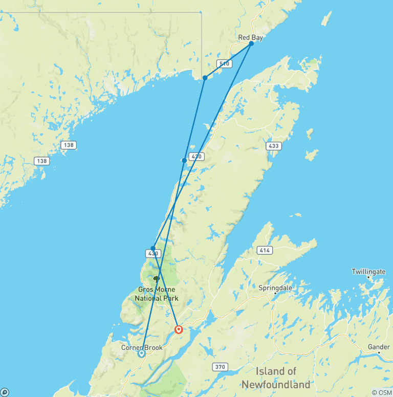 Map of Newfoundland Viking Trail From Corner Brook (Small Group) - 7 days