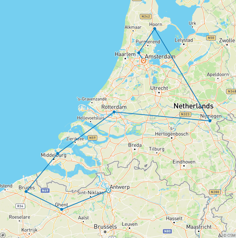 Map of Tulips & Windmills (2026) (Antwerp to Amsterdam, 2026)