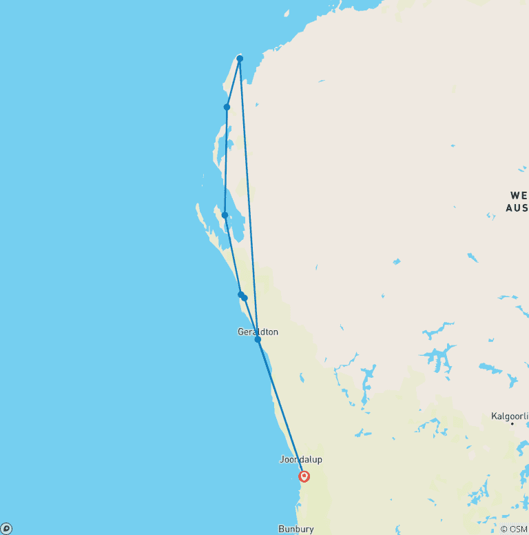 Map of Australia: Kalbarri, Monkey Mia, Geraldton, Perth – 4 Days