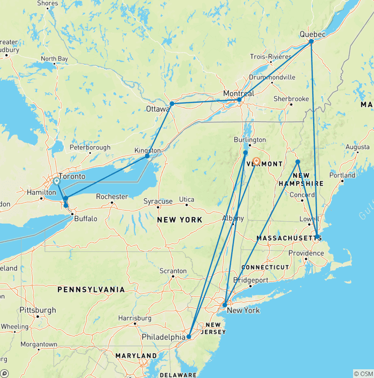 Map of Best of Eastern Canada and USA (Classic)