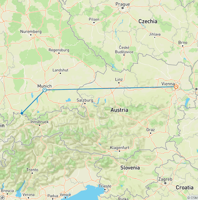Map of 7 Day Munich And Vienna By Train