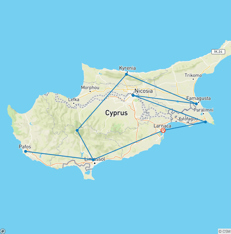 Map of Personalized Cyprus Honeymoon Tour, Daily Start & Private Car