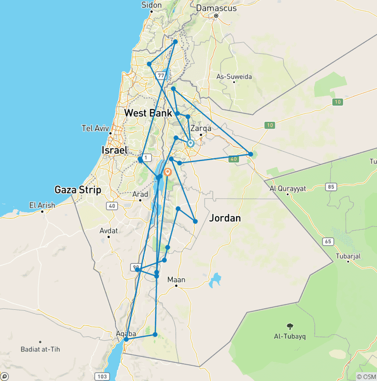 Map of 14 Day Private Jordan Trip & Holiday - 02 Weeks Trip/Tour in Jordan (CT-JHT-020) RAU*