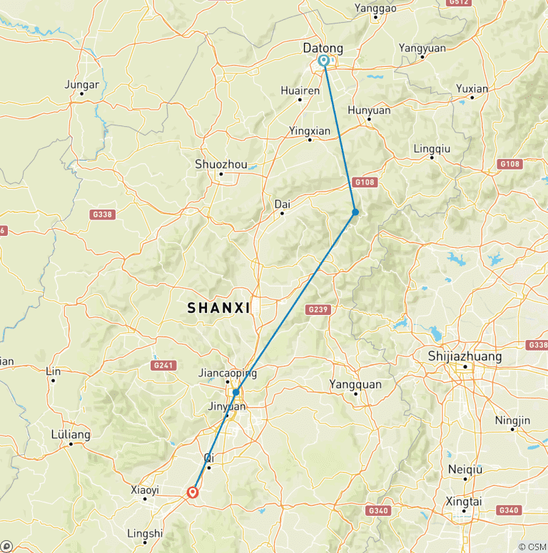 Map of 7 Days Shanxi Cultural Heritage Tour (private guide & driver）