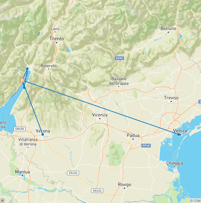 Map of Garda, Verona & Venice - 8 days