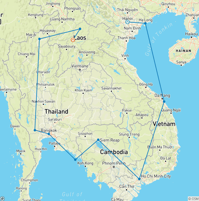 Map of Geluxe: Southeast Asia Immersion: Vietnam, Cambodia, Thailand & Laos