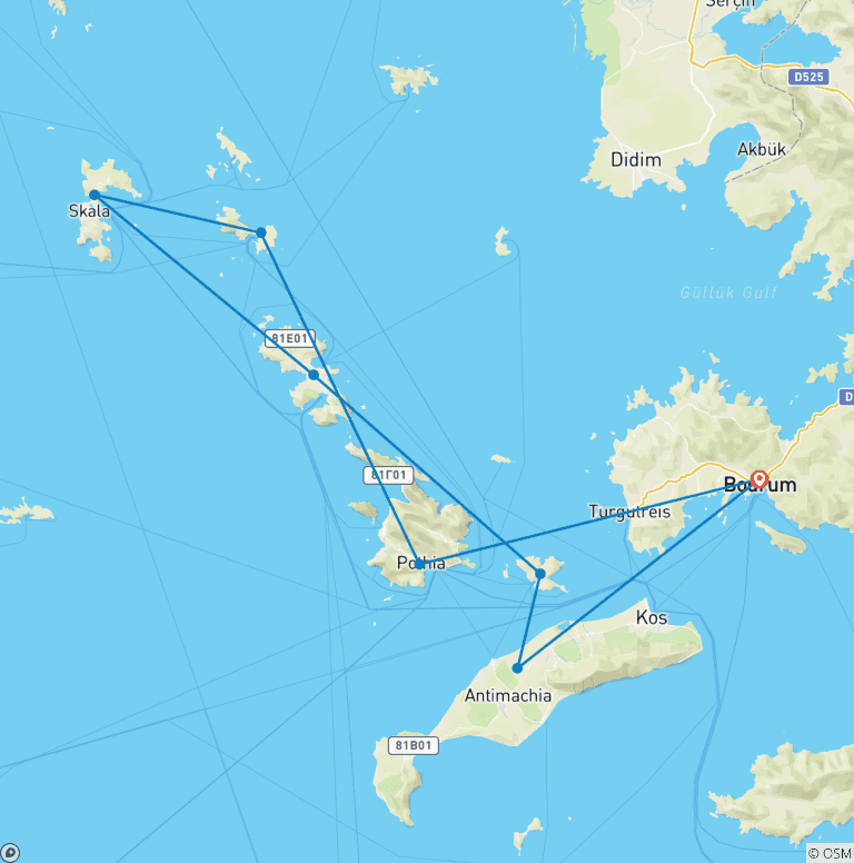 Map of Bodrum and the Greek Islands