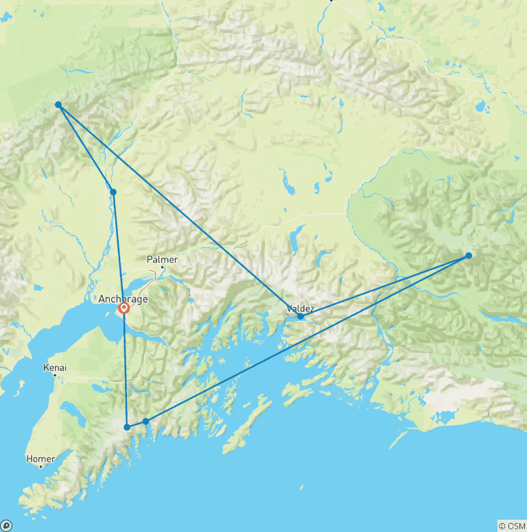 Map of Amazing Alaska- 12 Day Alaska Guided Hiking Tour