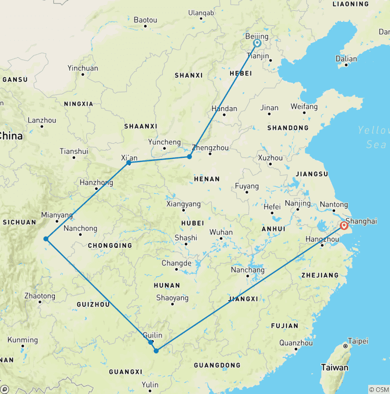 Map of 21 Days Amazing China Kungfu Panda Family Tour (private guide & driver）